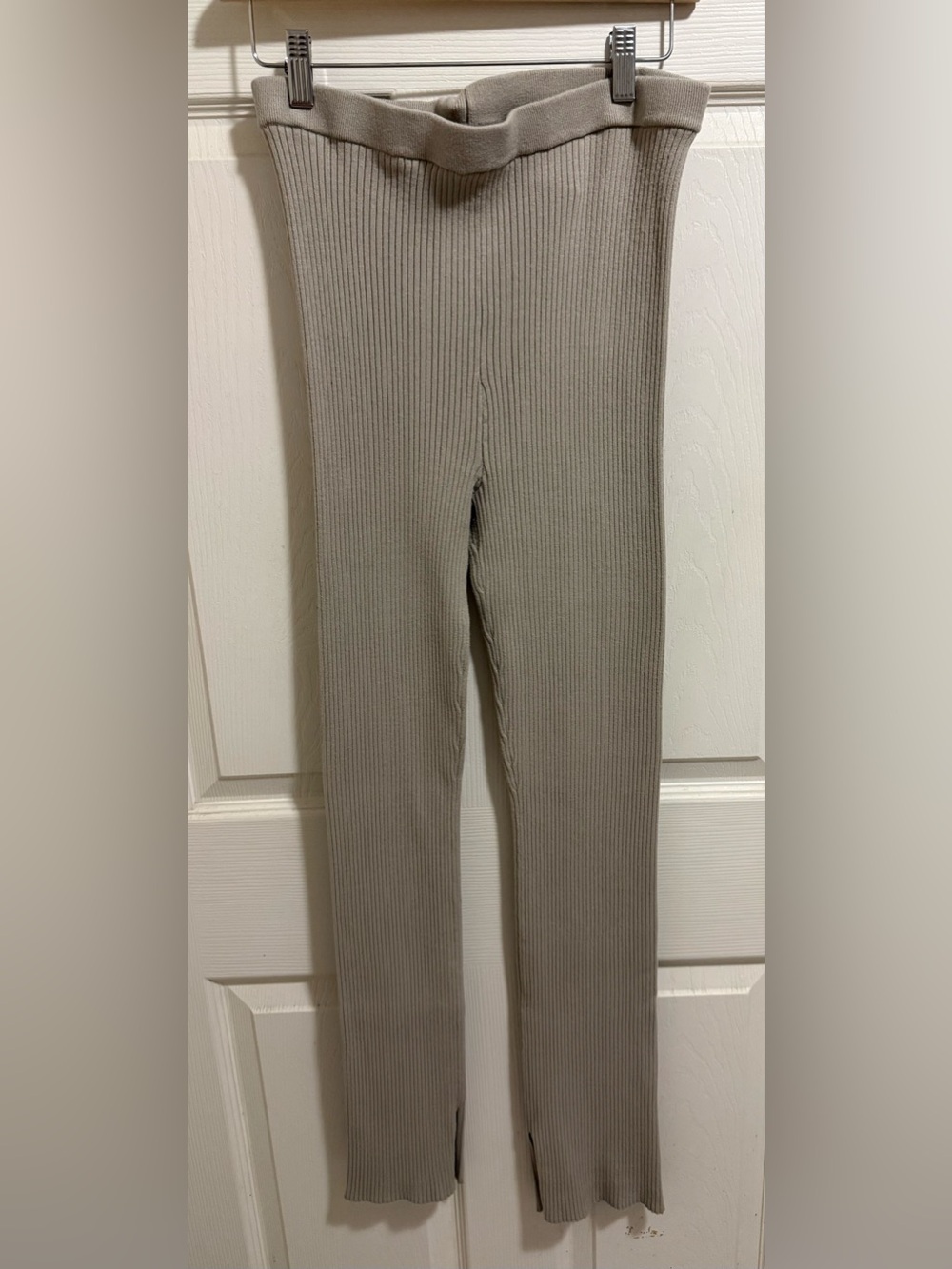H&M Ribbed Knit Slim Leg Pants - Light Taupe